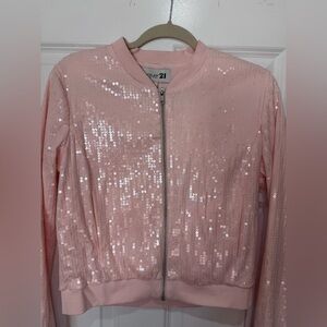 Forever 21 Pale Pink Sequin Bomber Jacket Its More Like Peach.
